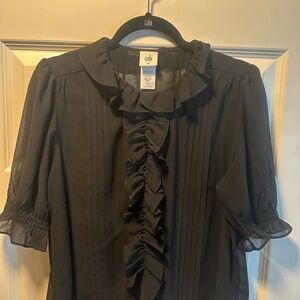 CAbi Elegant Black Ruffle Blouse